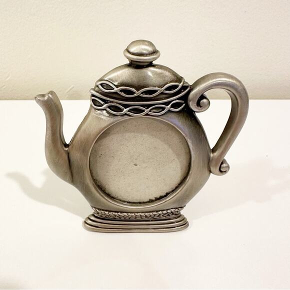 Ashley Manor Vintage Pewter Mini Cottage Feminine Tiny Tea Pot Picture Frame - Picture 1 of 3